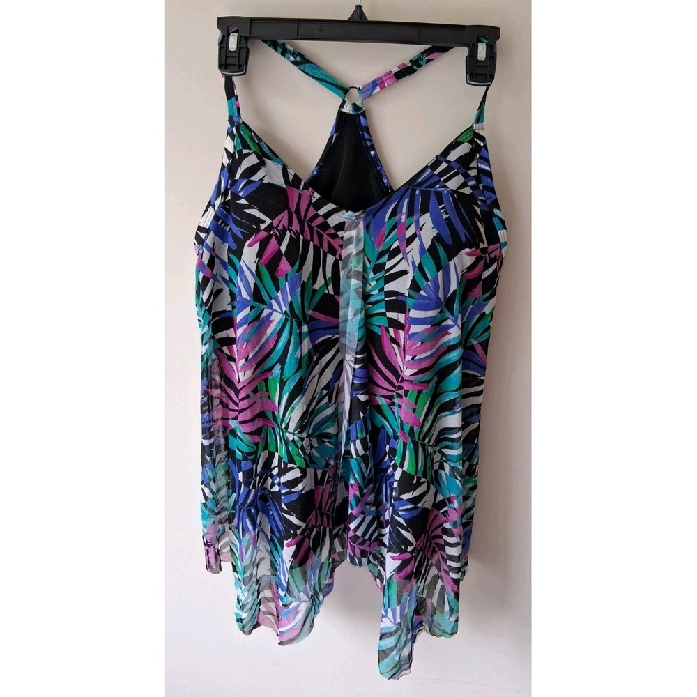 Swimsuits For All Mesh Fly Away Size 16 Tankini Top Tropical Print Molded Cups